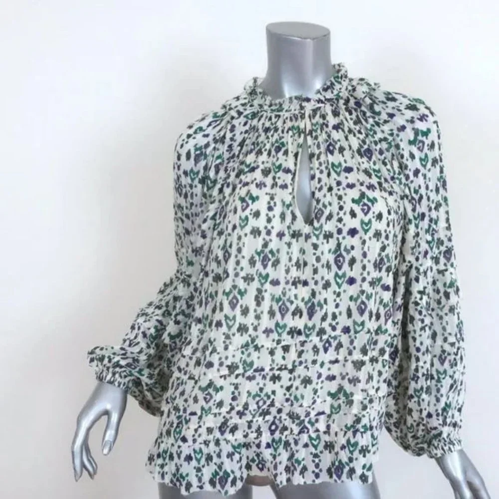 NWOT ISABEL MARANT ETOILE TOP EYDEN ECRU PRINTED CHIFFON BLOUSE.  SZ XL